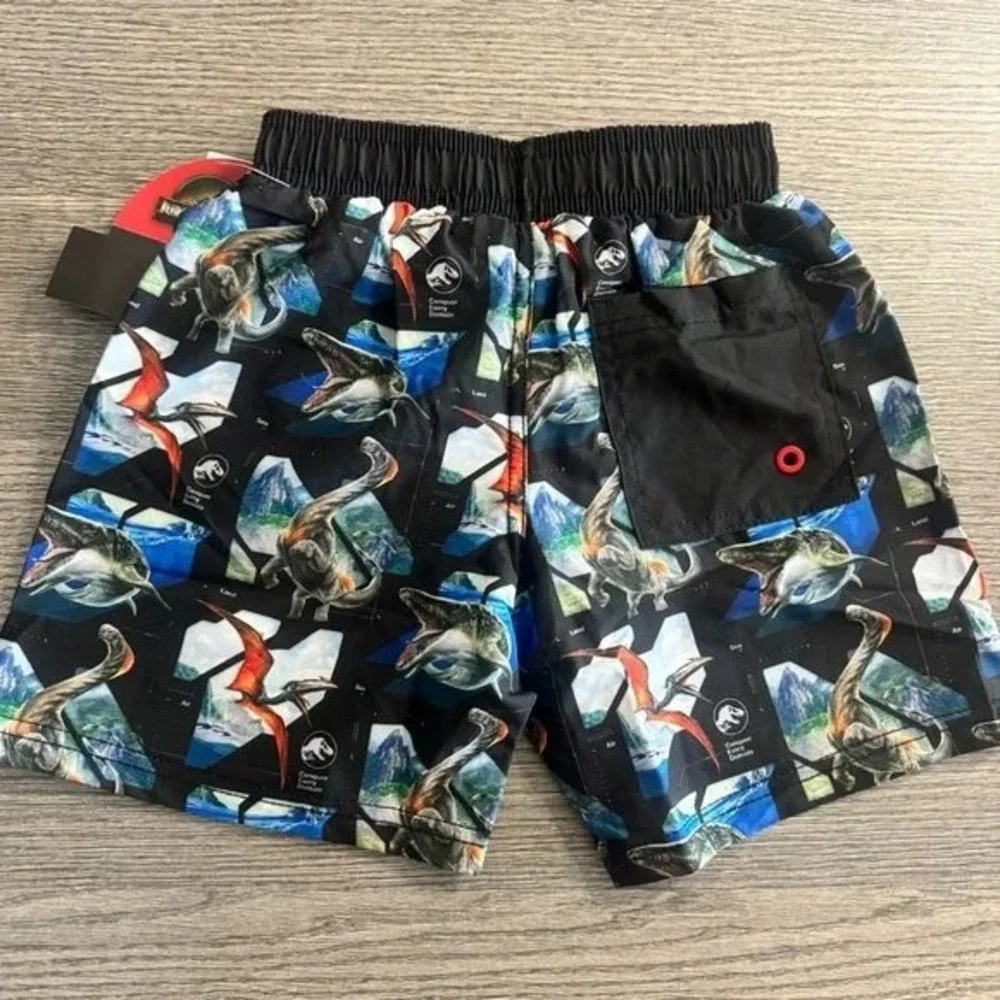 Jurassic World Rebirth Boys Swim Trunks Dinosaur Print BlackShorts Sz 4/5 #26285